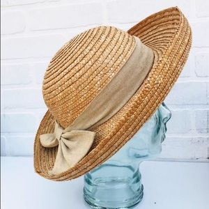 Vintage Straw Derby Hat with Bow